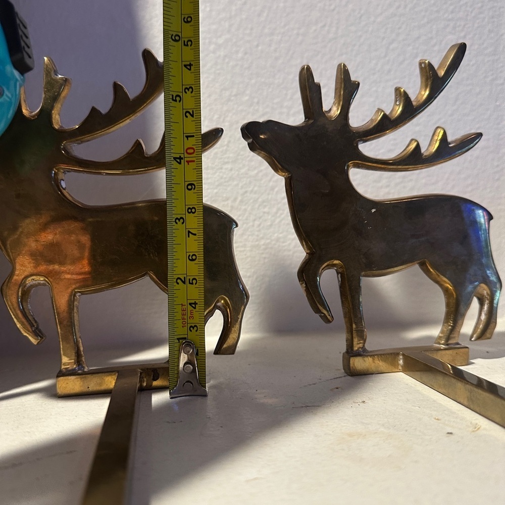 Vintage Brass Gold Reindeer and Sleigh Stocking Hangers for Christmas - Picture 8 of 12